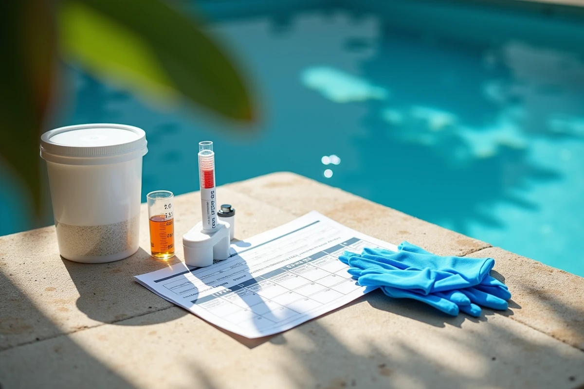 Produits de traitement chlore choc et calendrier de soin pour piscine verte été 2026