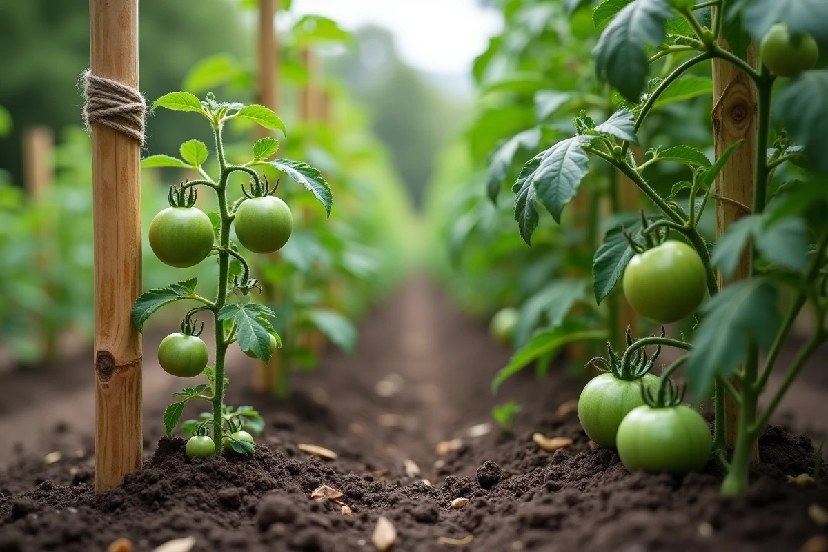 Comparaison entre un plant de tomate taillé en tige unique et un plant laissé libre dans un potager