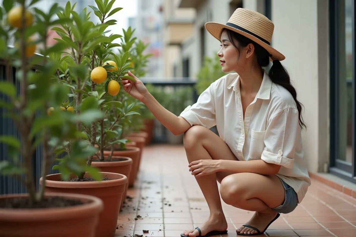 Jeune femme touche une feuille jaunie d