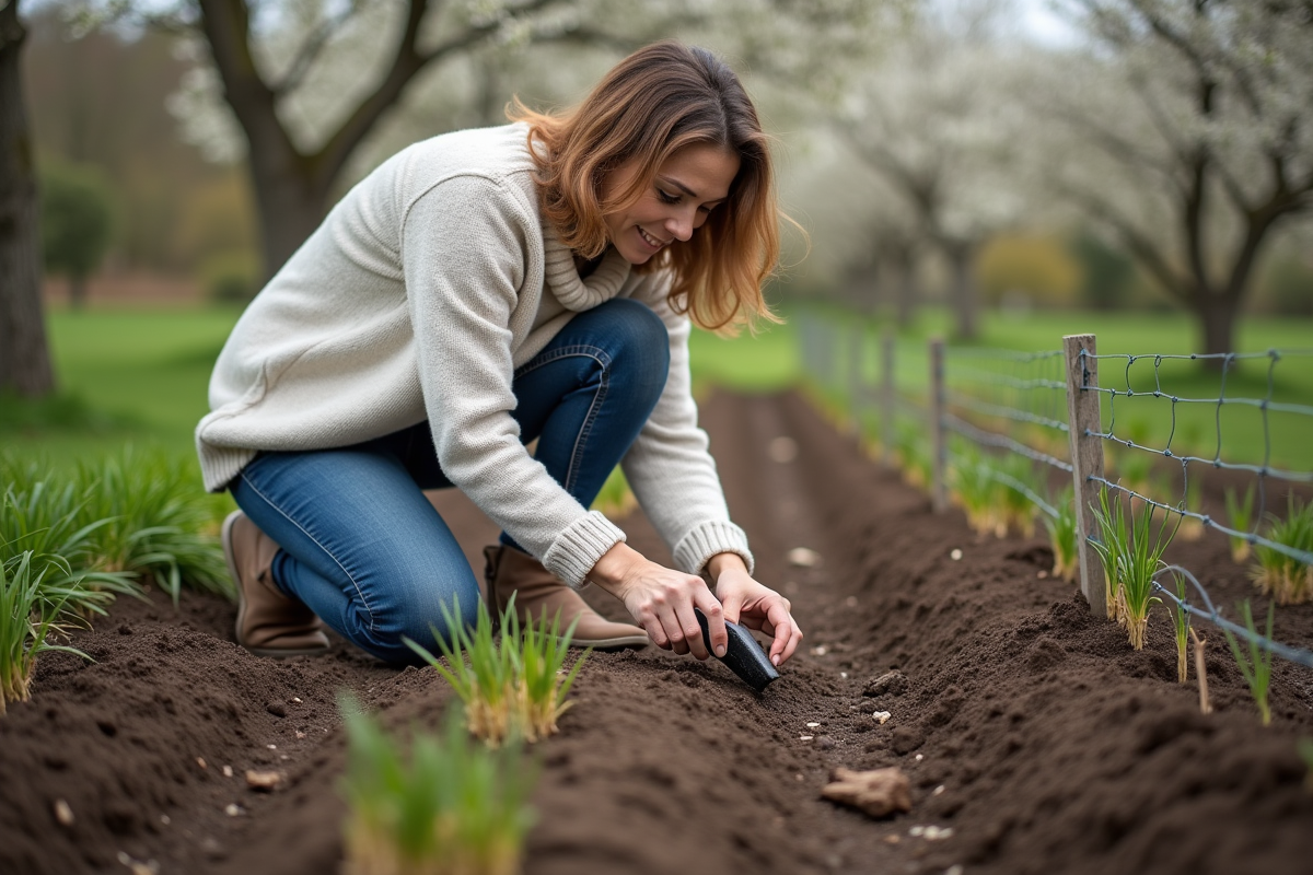 Femme en jardinage printemps avec graines et jeunes pousses