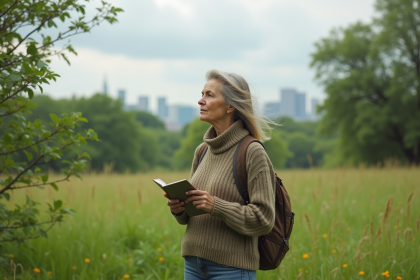 Femme observant la nature dans un parc verdoyant