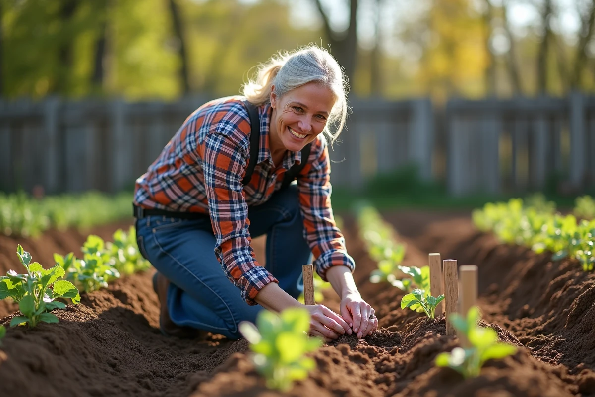 Femme en jardinage de patates douces dans un jardin