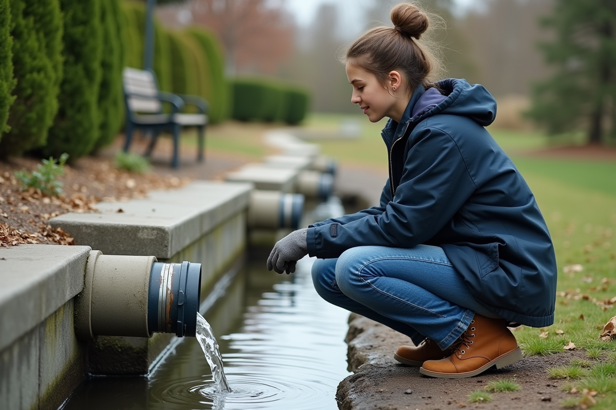 Jeune femme inspectant un siphon d