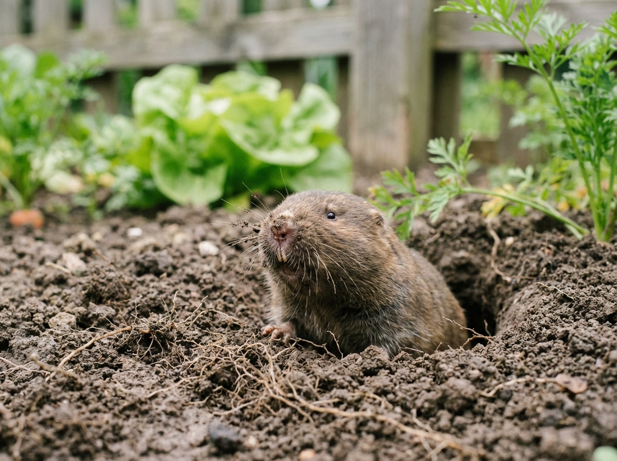 Marmotte sortant de son terrier dans le jardin