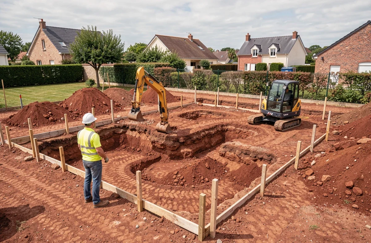 Chantier de terrassement pour une piscine réalisé par N.L.A Aquitaine dans un jardin résidentiel en Gironde