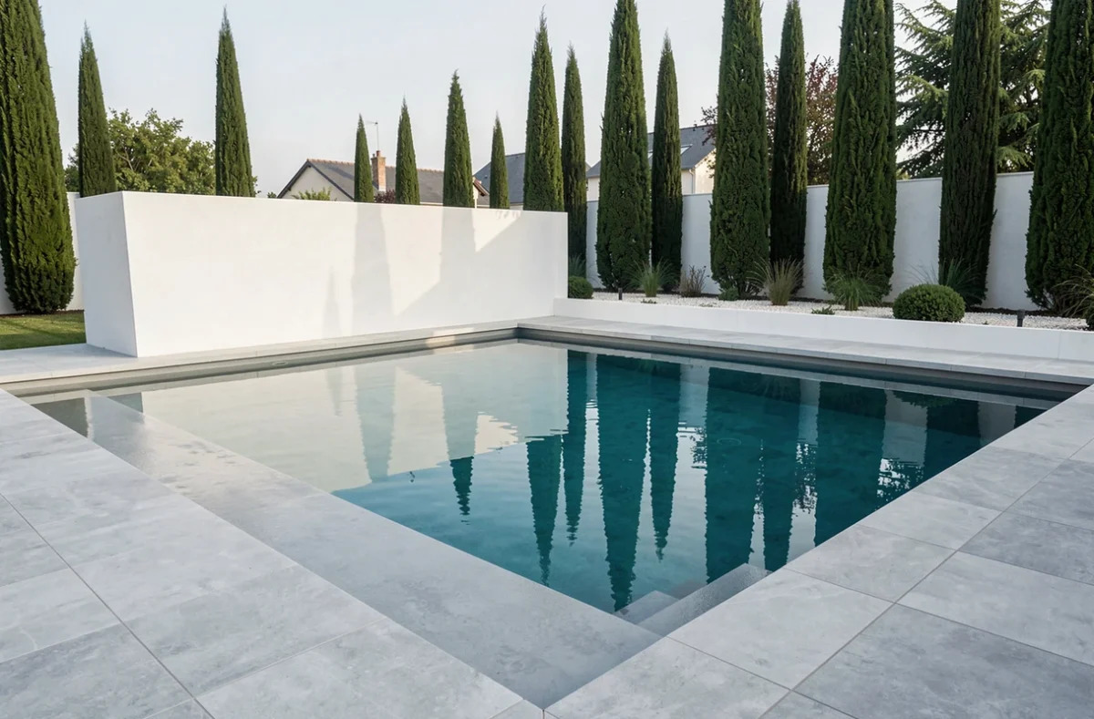 Piscine moderne avec débordement réalisée par Noova Piscines dans une propriété contemporaine en Gironde